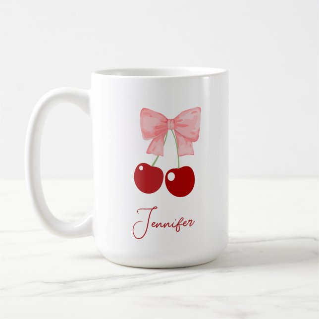 Caneca De Café Nome Mug com Arco rosa e cerejas (Esquerda)