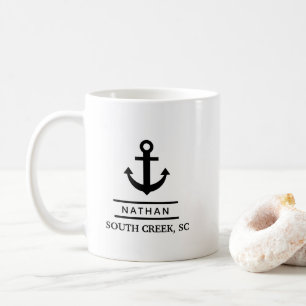 Caneca De Café Nome Náutico Black Custom Boat