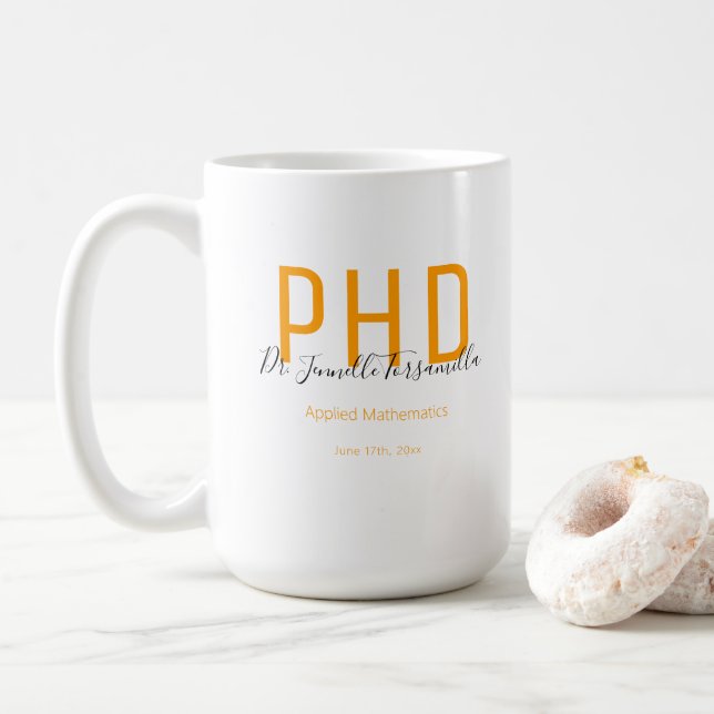 Caneca De Café Nome Negro Laranja - formando PhD (Com Donut)
