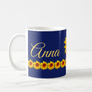 Caneca De Café Nome ou monograma personalizado do girassol