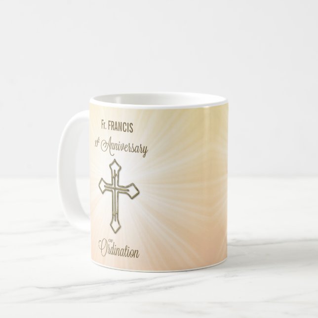 Caneca De Café Nome Personalizado, 10º Aniversário da Ordenação (Frente Esquerda)