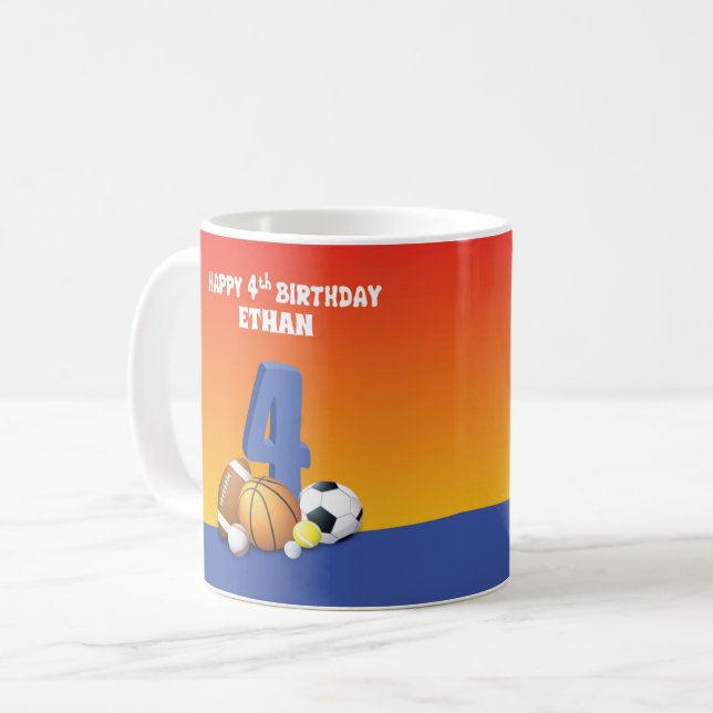 Caneca De Café Nome personalizado 4. º aniversário de esportes (Frente Esquerda)