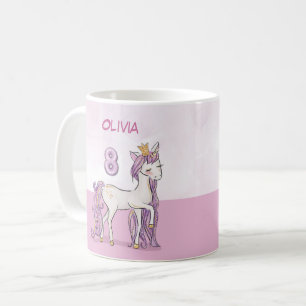 Caneca De Café Nome Personalizado 8º Cavalo Rosa de Aniversário c