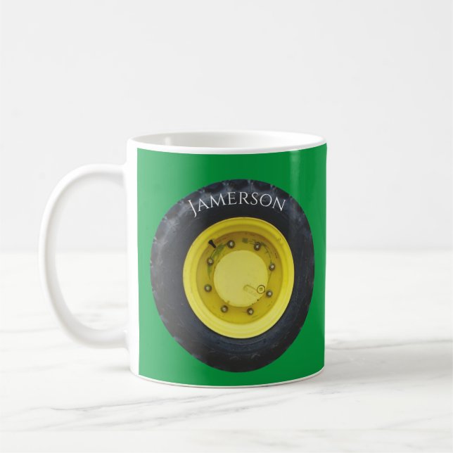 Caneca De Café nome personalizado amarelo pneu roda (Esquerda)