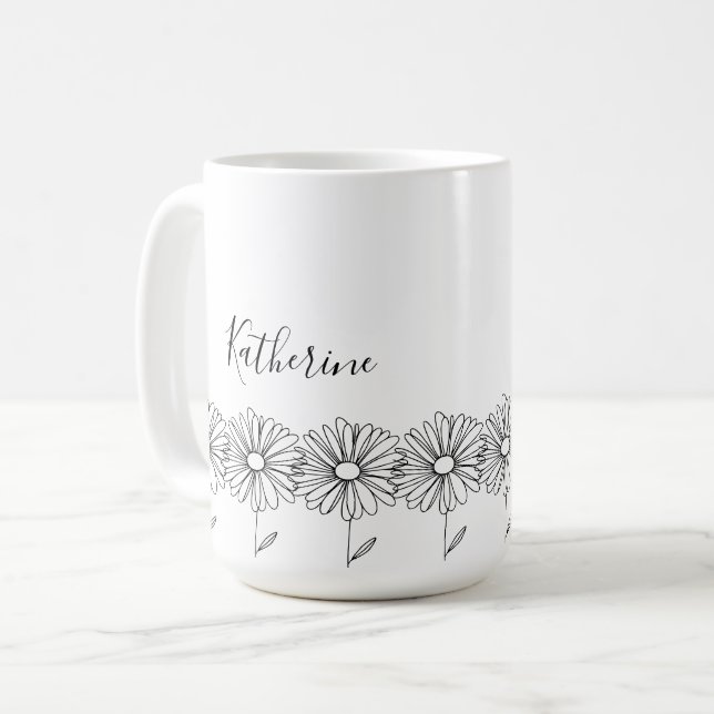 Caneca De Café Nome personalizado April daisy Birth Flower (Frente Esquerda)