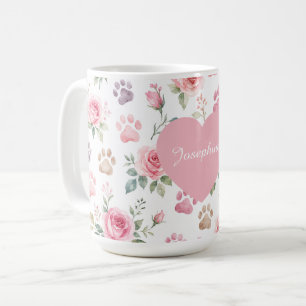 Caneca De Café Nome Personalizado Aquarela Rosa & Impressão de Pa