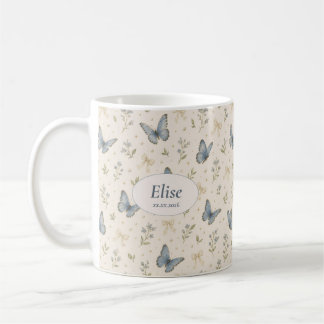 Caneca De Café Nome Personalizado Arco Borboleta Azul Presente Fl