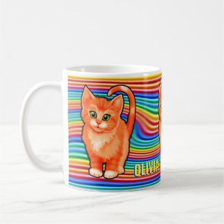 Caneca De Café Nome personalizado arco-íris e gatinho Mug. Coffee