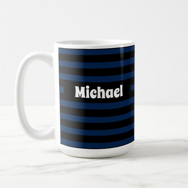 Caneca De Café Nome Personalizado Azul Escuro e Preto Simples com (Esquerda)