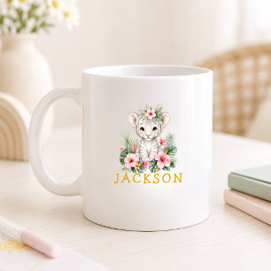 Caneca De Café Nome Personalizado Bebê Tigre Safari Selva