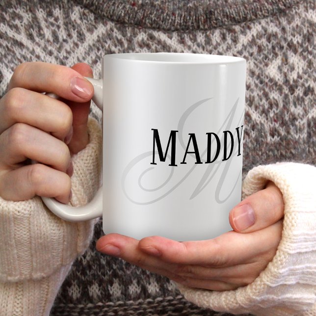 Caneca De Café Nome personalizado Black White Mug (Criador carregado)