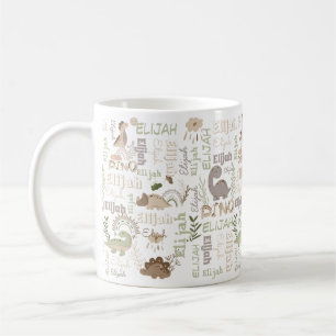 Caneca De Café Nome personalizado boho doodle dinossauro, sobranc