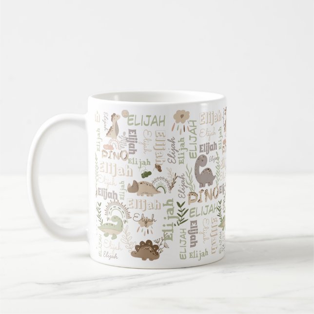 Caneca De Café Nome personalizado boho doodle dinossauro, sobranc (Esquerda)