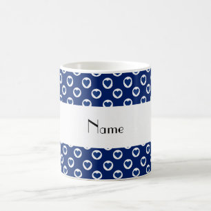 Caneca De Café Nome personalizado bolinhas de coração azul