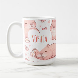 Caneca De Café Nome Personalizado Bonito Capivara Laço Meninas