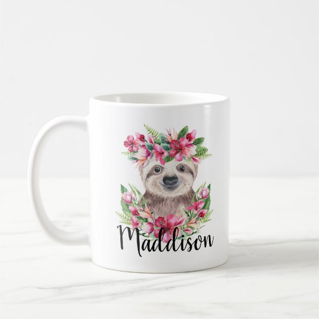Caneca De Café Nome Personalizado Bonito Sloth Mug Mãe Enfermeira (Esquerda)