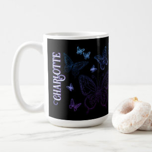 Caneca De Café Nome Personalizado Borboleta Azul Roxa Presente pa
