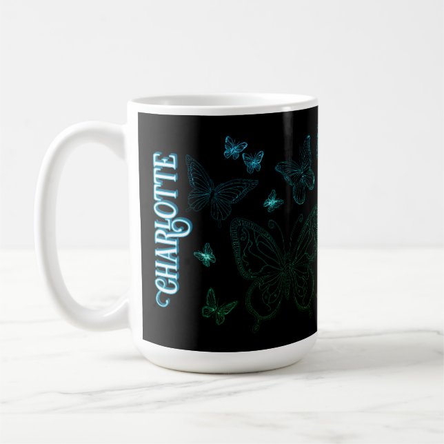 Caneca De Café Nome personalizado Borboleta Verde Azul Presente p (Esquerda)
