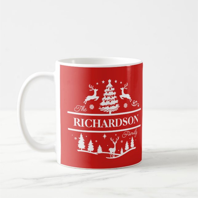 Caneca De Café Nome Personalizado Branco da Família Red Christmas (Esquerda)