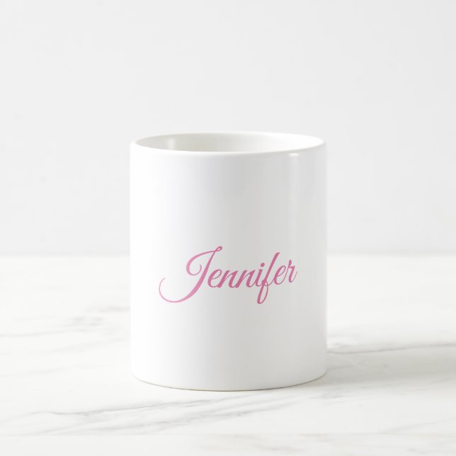 Caneca De Café Nome Personalizado Branco Elegante de Caligrafia R (Centro)