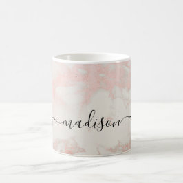 Caneca De Café Nome Personalizado Brilho Fofo Gotas de Rosa Mármo