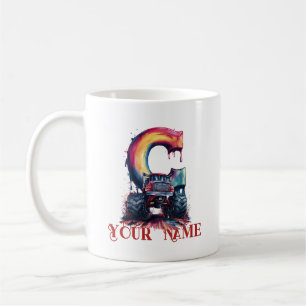 Caneca De Café Nome Personalizado 'C' Caminhão Monstruoso com Res