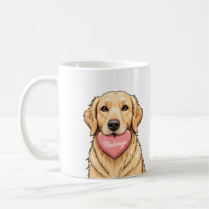 Caneca De Café Nome Personalizado Cachorro com Coração Feliz Dia