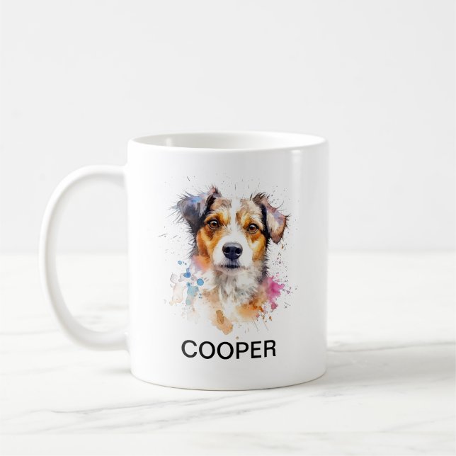 Caneca De Café Nome Personalizado Cachorro Estilo de Aquarela Cof (Esquerda)