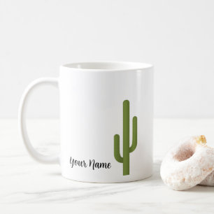 Caneca De Café Nome Personalizado Cactus Verde Elegante