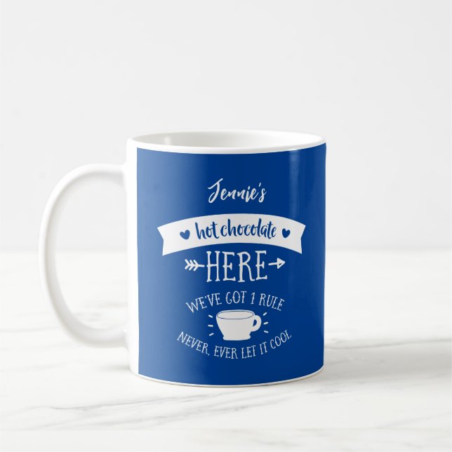 Caneca De Café Nome Personalizado Cama de Chocolate Quente Azul P (Esquerda)