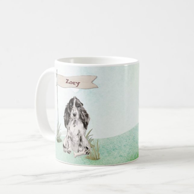 Caneca De Café Nome Personalizado Cão Pet Cocker Spaniel (Frente Esquerda)