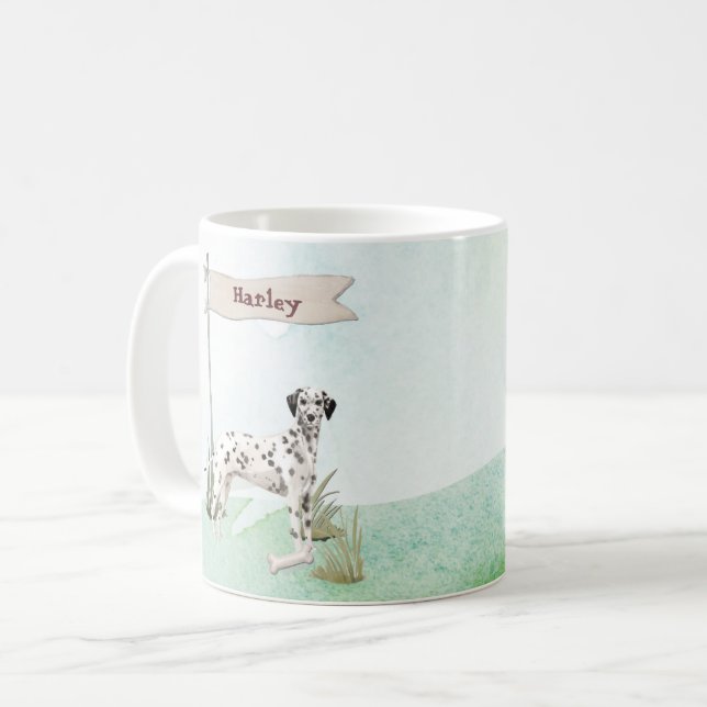 Caneca De Café Nome Personalizado Cão Pet Dalmaciano (Frente Esquerda)