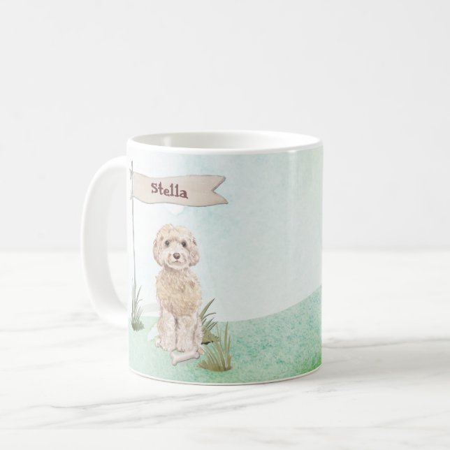 Caneca De Café Nome Personalizado Champagne Cockapoo Pet Dog (Frente Esquerda)