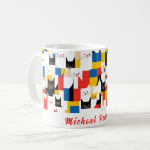 Caneca De Café Nome Personalizado Chave de Padrão Colorida do Cat