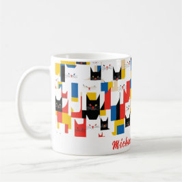 Caneca De Café Nome Personalizado Chave de Padrão Colorida do Cat