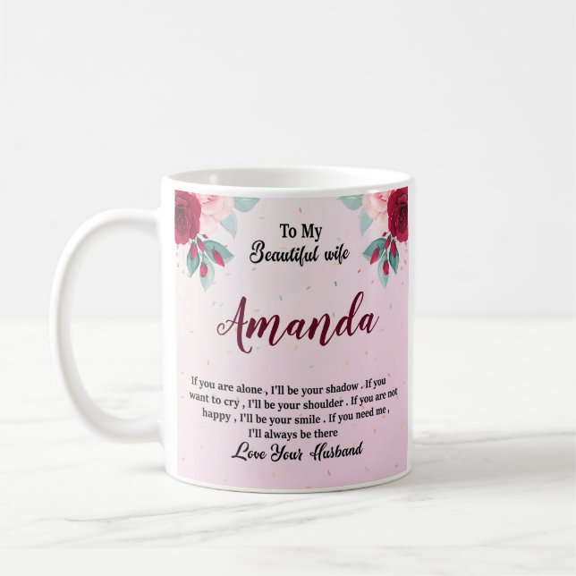 Caneca De Café Nome Personalizado com Mensagem de Rosa vermelha p (Esquerda)