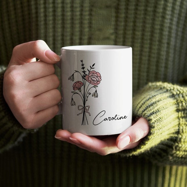 Caneca De Café Nome Personalizado: Coquette Birth Flower Janeiro (Criador carregado)