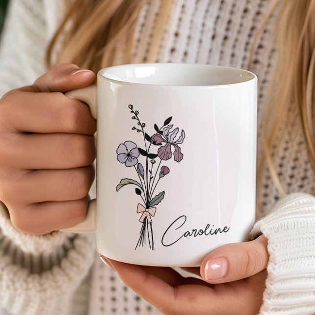 Caneca De Café Nome Personalizado Coquette Flor do Mês de Nascime (Criador carregado)