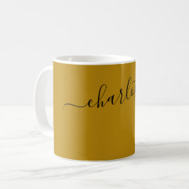 Caneca De Café Nome Personalizado Cor Dourada Escura Elegante