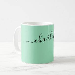 Caneca De Café Nome Personalizado Cor Verde Espuma do Mar Elegant