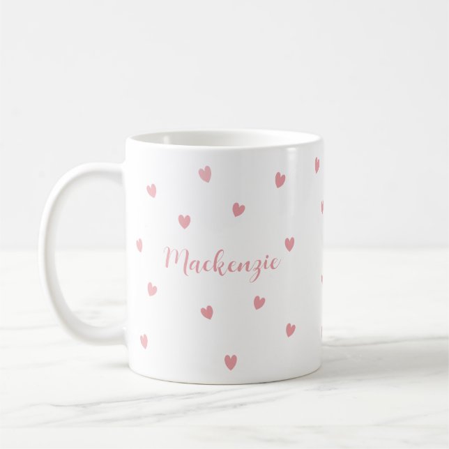 Caneca De Café Nome Personalizado Corações Rosas Presente de Quem (Esquerda)