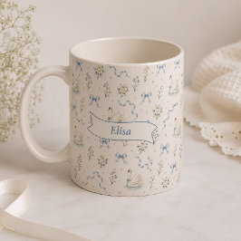 Caneca De Café Nome Personalizado Cottagecore Swan Lake Laço Pres