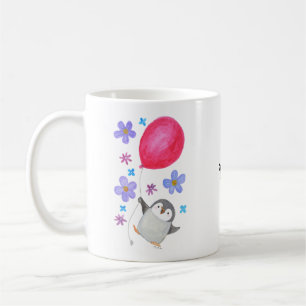 Caneca De Café Nome Personalizado Cute Baby Penguin Holding Balã