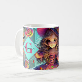 Caneca De Café Nome Personalizado - Cute Whimsical Witch Hallowee