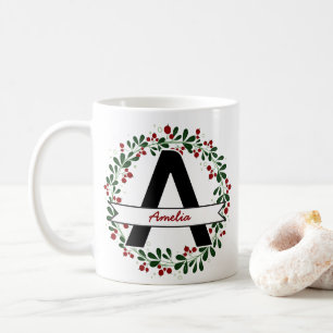 Caneca De Café Nome Personalizado da Carta de Natal Inicial Perso
