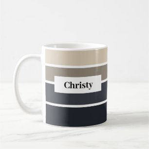 Caneca De Café Nome Personalizado da Faixa Beige da Cinza Negra M