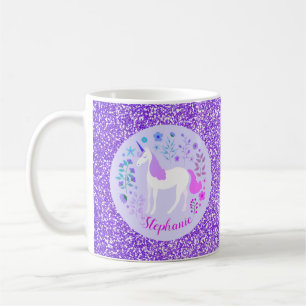 Caneca De Café Nome Personalizado da Glitter Roxo Unicórn