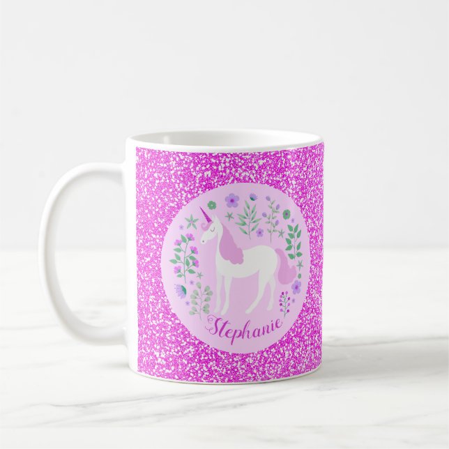 Caneca De Café Nome Personalizado da Glitter Unicórn (Esquerda)
