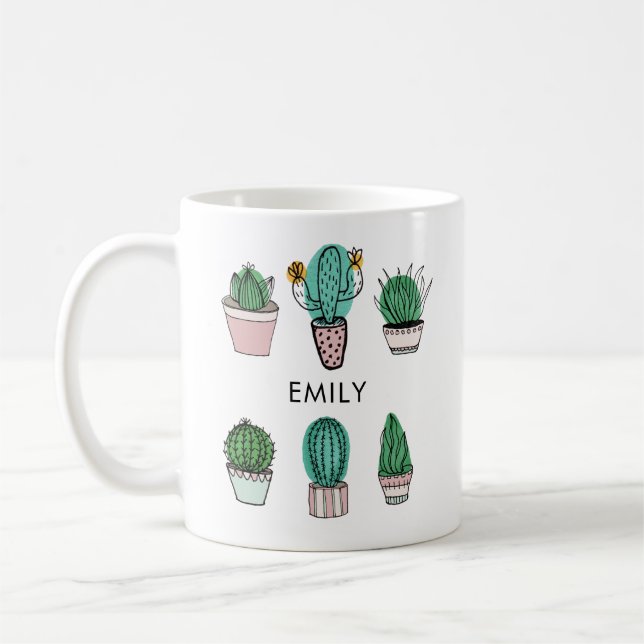 Caneca De Café Nome personalizado da ilustração Cactos succulents (Esquerda)