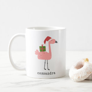 Caneca De Café Nome Personalizado da Ilustração Flamingo de Nat